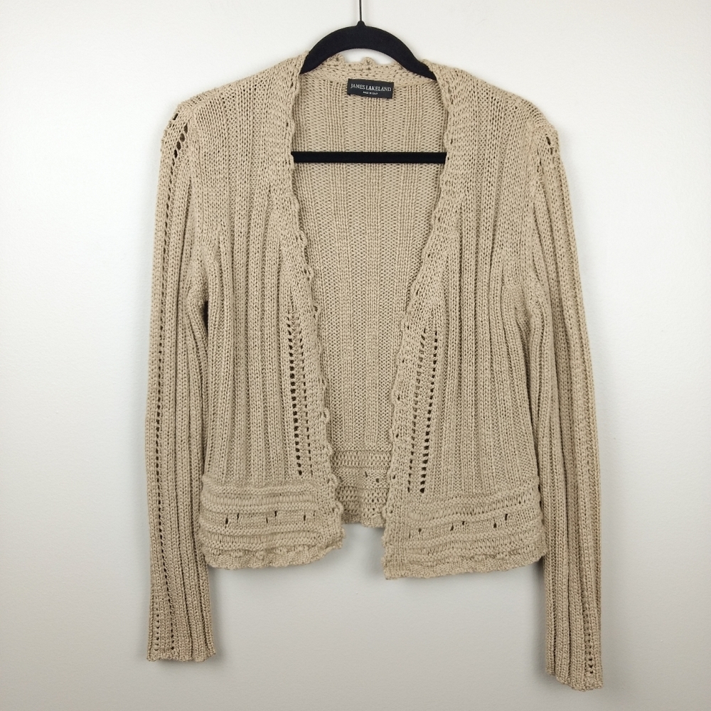 JAMES LAKELAND Beige Knit Crochet Cardigan